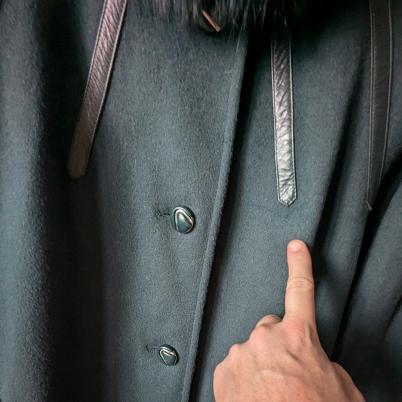 📼Gorgeous Me-Jay Montreal Vintage Full Length Wool/Fur/Leather Teal Coat - 7-8 - Picture 5 of 14